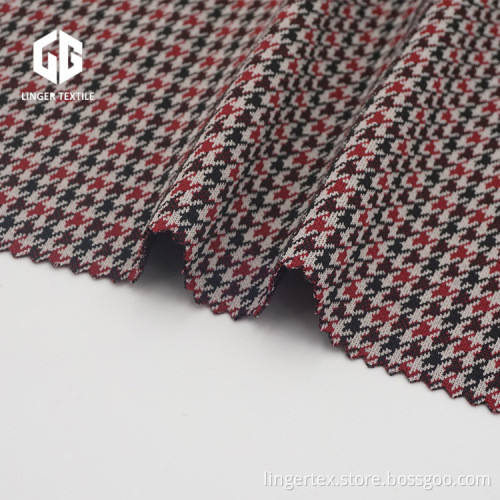 Kain Houndstooth Polyester Jacquard Dengan Elastane